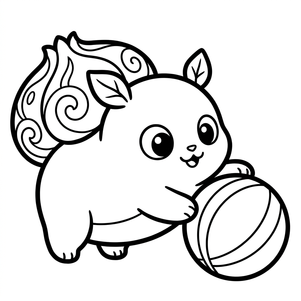 Bulbasaur coloring page batting at a big striped ball